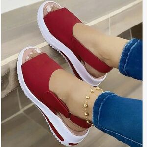 3/25$ Red Faux Suede Women's Slingback Sandals, Size 9.5